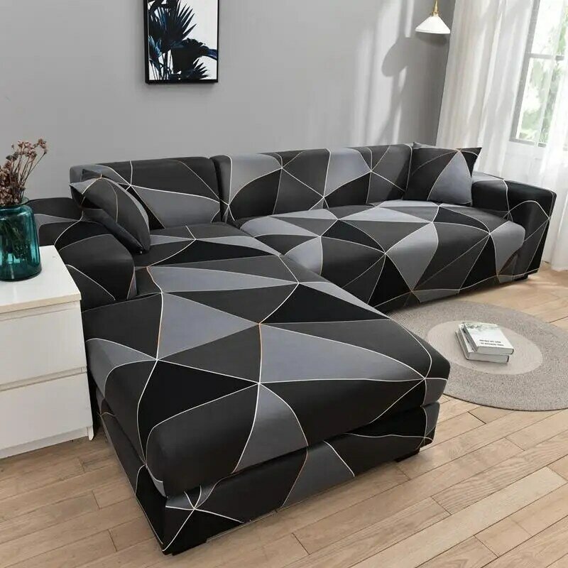 Funda de sofá a cuadros elástico fundas funda completa para sofá para en forma de L Anti-cenicero para sofá cuadrado enrejado impreso cubierta de sofá