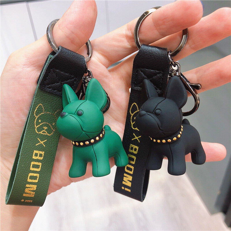 Classic French Punk Bulldog Keychain Men Car Key Ring Key Chain Jewelry PU Leather Dog Keychains for Women Bag Charm Trinket