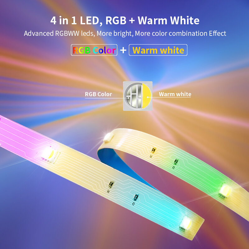 4IN1 RGBWW Strip LED DC 5V 1M 2M 3M 4M 5M Lampu Fleksibel Lampu Meja Dekorasi Layar TV Latar Belakang