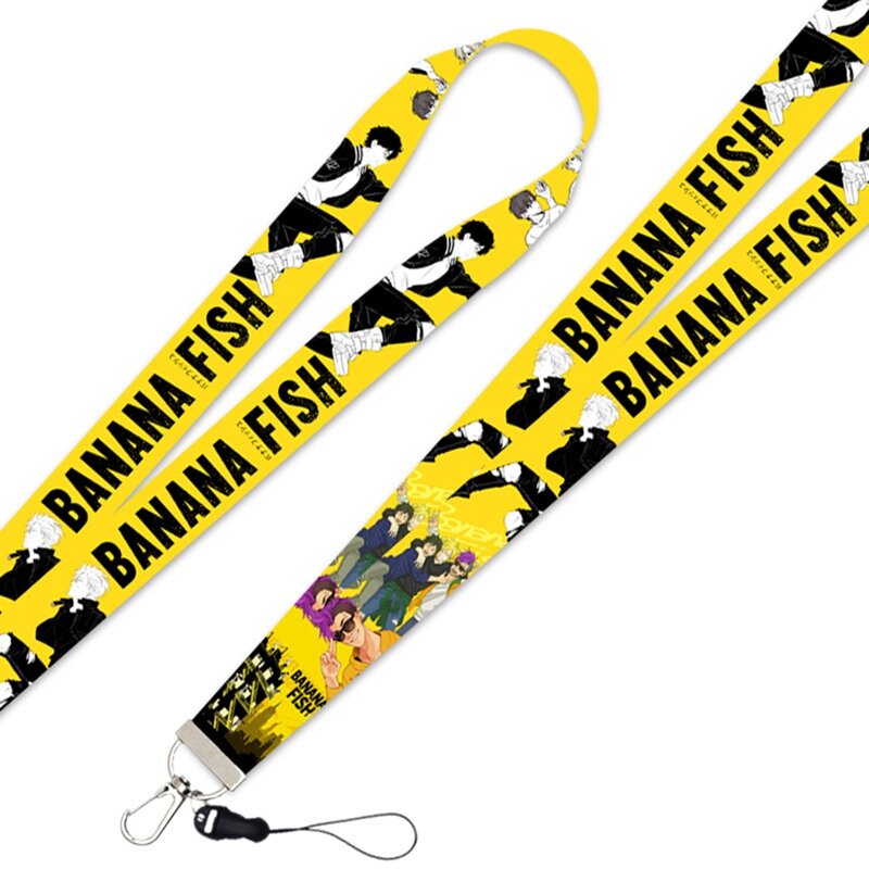 Llavero con cuerda de plátano y pez de Anime japonés, etiqueta de identificación, Tarjeta De Nombre de trabajo, Cassette, cuerda colgante, periférico desmontable
