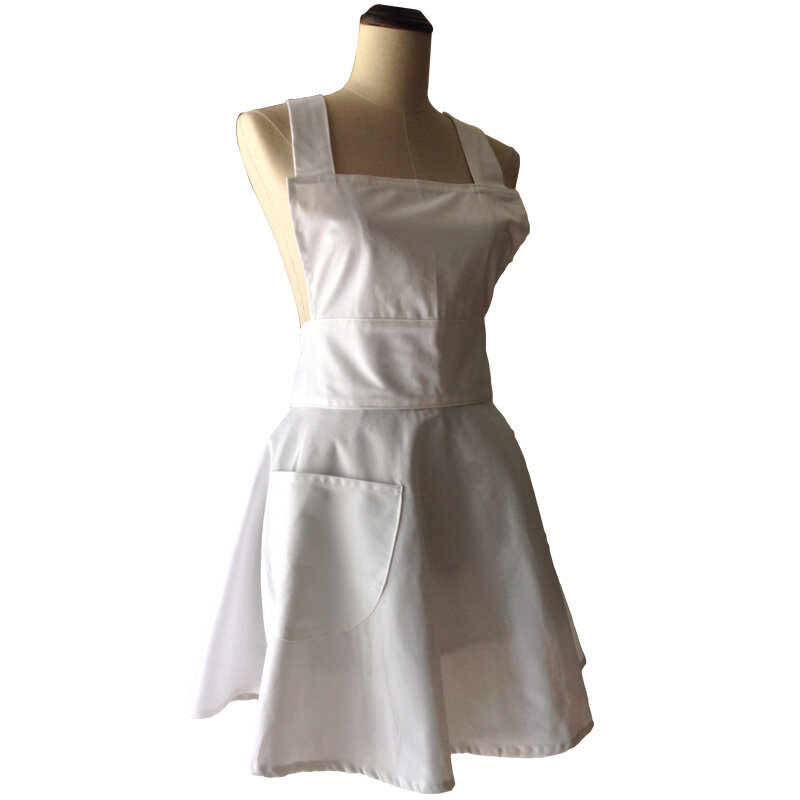 Avental de cozinha com algodão branco simples, avental de mesa para mulher, garçadora, salão de cabeleireiro, avental de cozinha divertido