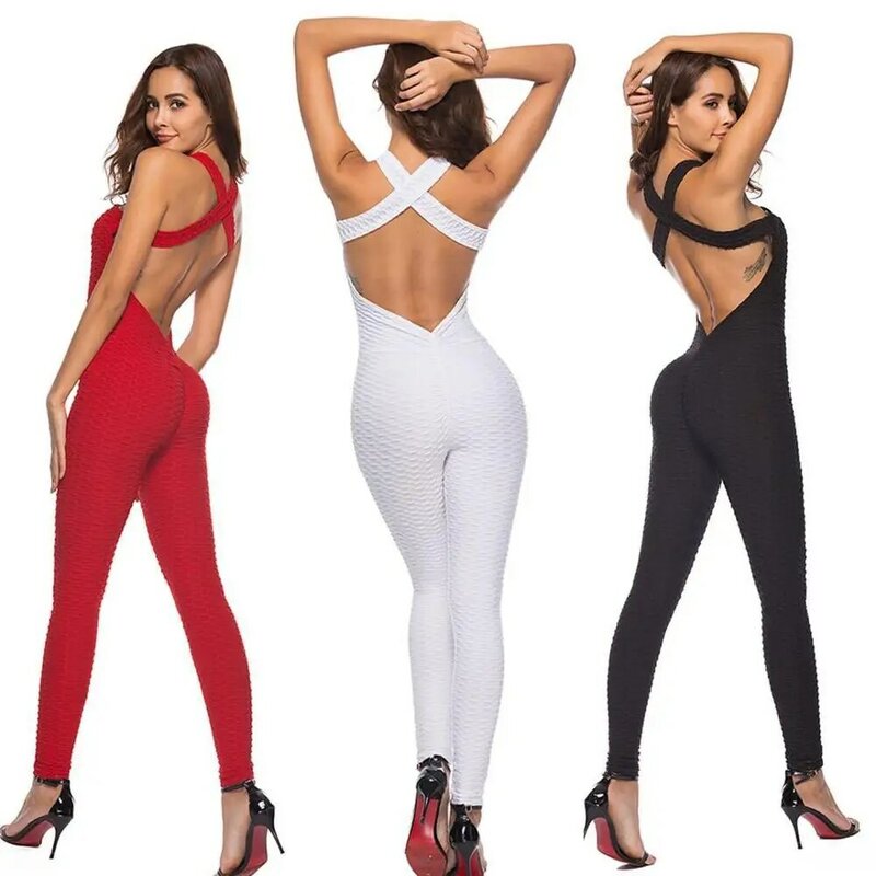 Sexy Stretchy Yoga Bodysuits Sport Suits Rompers Yoga Pants Gym Workout Fitness Bodycon Set solid Backless Sport Jumpsuits