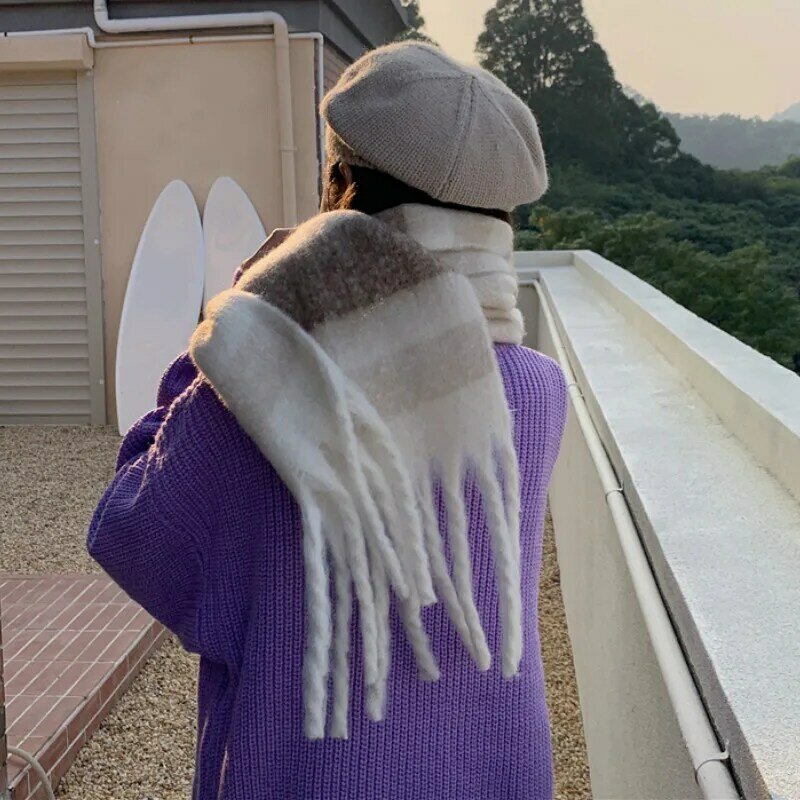 Sjaals Vrouwen Zoete Warme Plaid Chic Fashion Dikkere Zachte Koreaanse Sjaals Voor Dames Ins Alle-Wedstrijd Winter Fall Vrouwelijke basic Casual