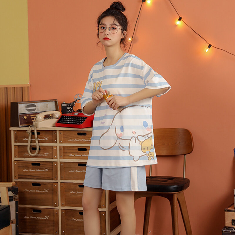 Pijamas femininos coelho lindo manga curta, peças para verão de algodão com internet plus size primavera e outono 2021