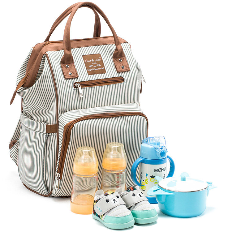 Bolsa de ombro portátil multifuncional, moda feminina, listrada, suprimentos para materno e criança, bolsa de grande capacidade, conjuntos de malas de viagem