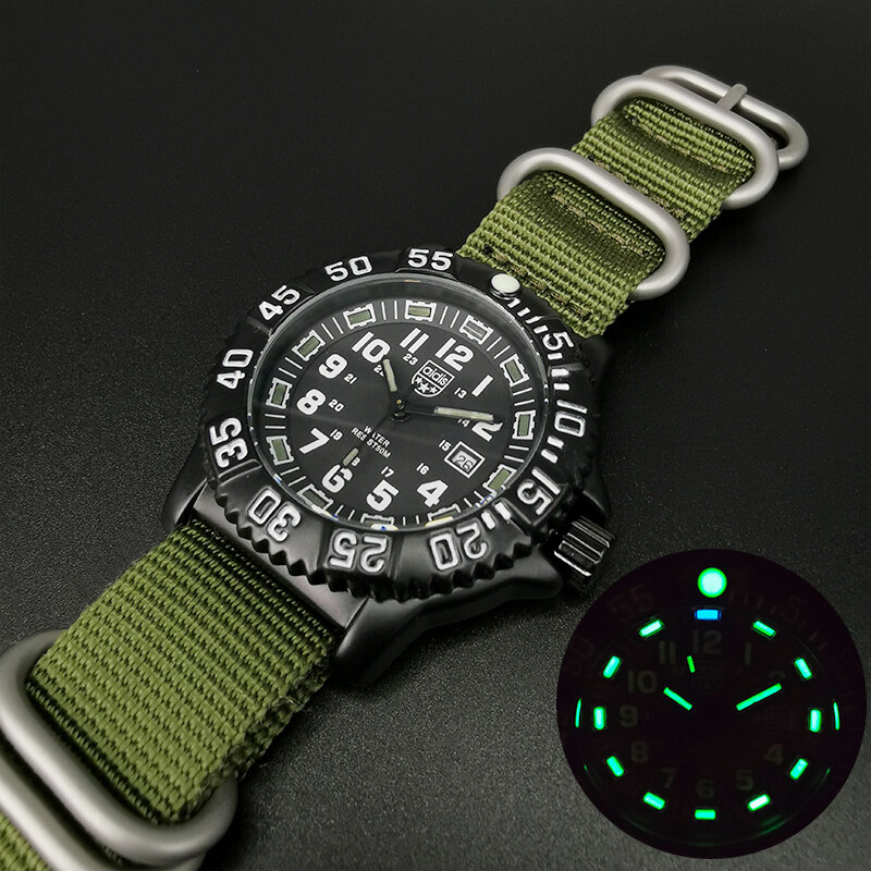 Addies 남자 군사 시계 레저 야외 스포츠 빛나는 시계 다기능 나토 나일론 방수 남자 쿼츠 시계