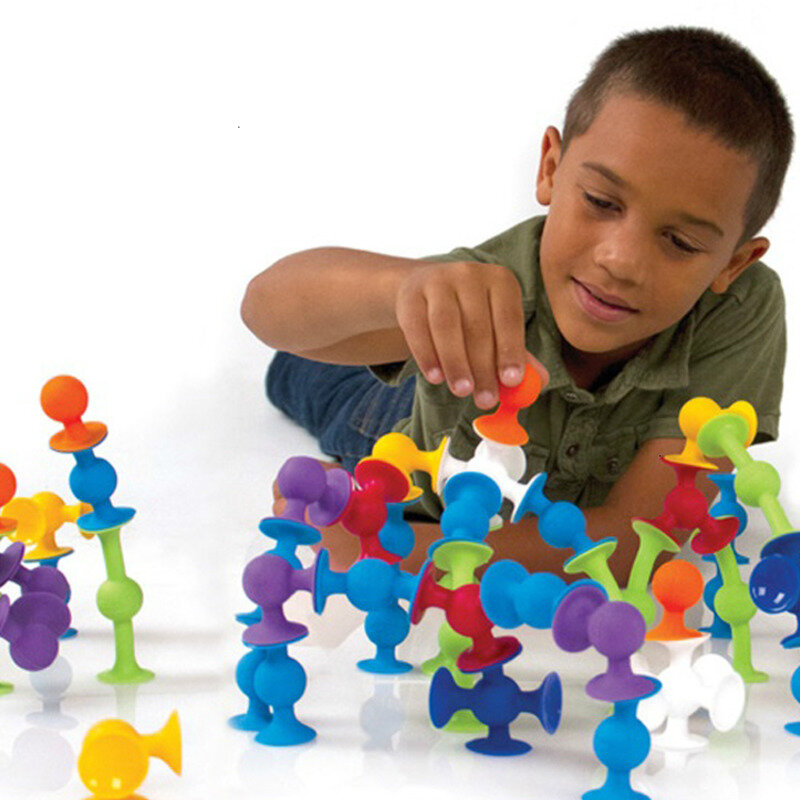 Blok Bangunan Lembut Baru Mainan Konstruksi Model Blok Silikon Lucu Pengisap Squigz Pop DIY Anak-anak Hadiah Kreatif untuk Anak-anak Laki-laki
