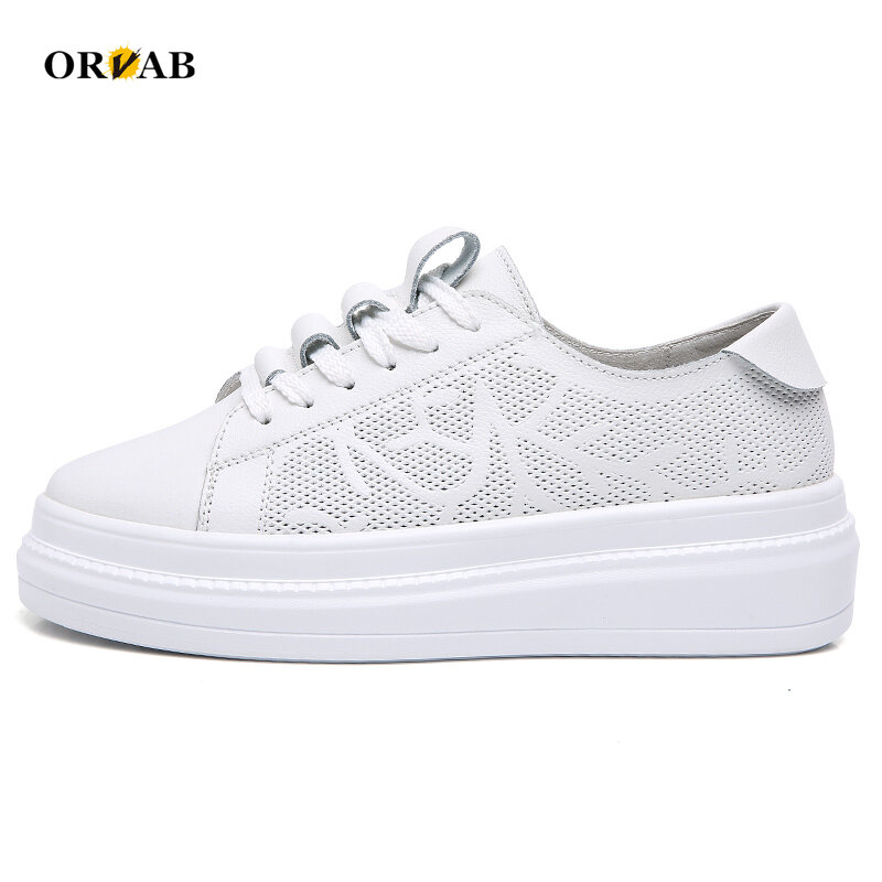 White Shoes Woman Summer Genuine Leather Sneakers Women Tenis Feminino Thick Platform Shoes Chunky Sneakers Zapatillas Mujer