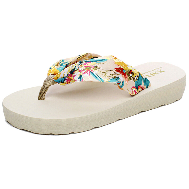 Sandálias de praia floral cunha plataforma thongs chinelos flip flops suummer shose para meninas femininas