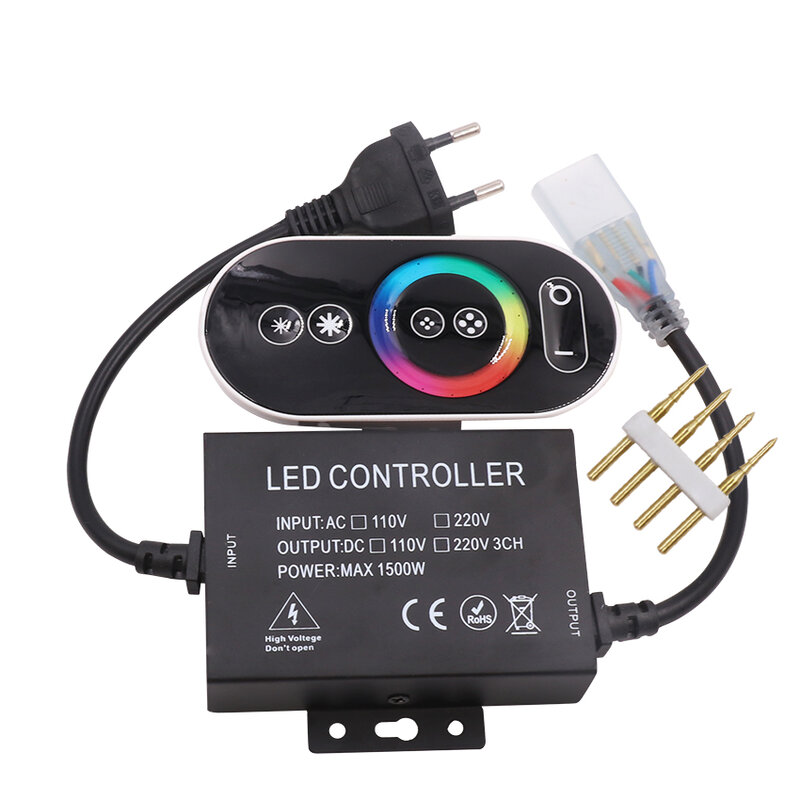 220V LED RGB Controller 1500W 10mm PCB Full Touch RGB Control with 4Pin Connector EU Plug