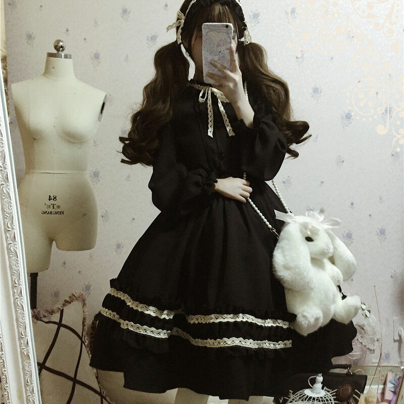 Vestido gótico estilo lolita para mulheres, manga curta, renda retrô medieval, festa do chá, idade média, cosplay, garota escura, linha A