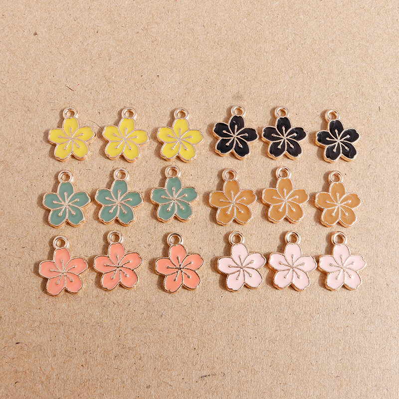 10pcs 12*15mm Enamel Flower Charms for Jewelry Making 6 Colors Alloy Charms Pendants Fit Necklaces Earrings DIY Crafts Accessory