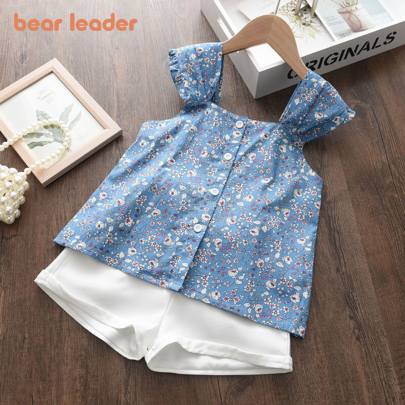 Bear Leader/Одежда для девочек летние комплекты одежды для маленьких девочек и мальчиков футболка с принтом короткая детская одежда из 2 предмет...