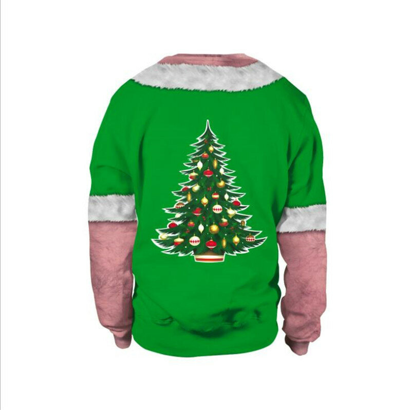 Pierś włosy świąteczny sweter świąteczny dzwonek drzewo brzydkie swetry sweter wakacje zabawna bluza Xmas bluzy topy sweter