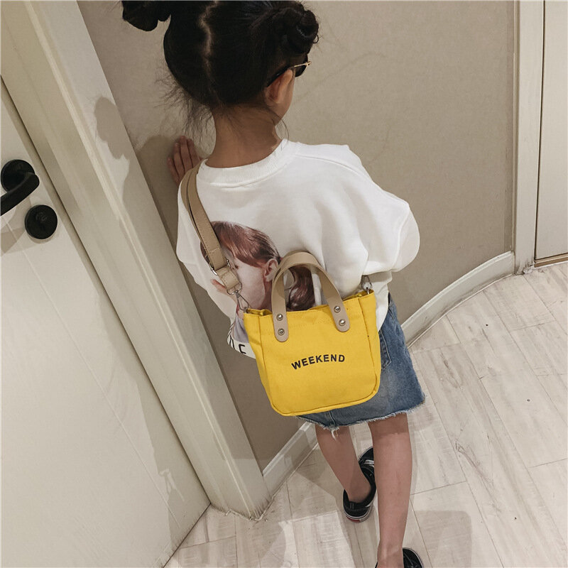 Bolso de mano de lona para niños y mujeres, bolsa de hombro tipo mensajero que combina con todo, informal, con letras, novedad