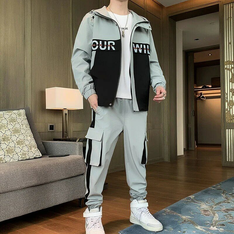 Tuta da uomo 2021 vestiti 2 pezzi Set giacche e pantaloni Set uomo Hip Hop Streetwear abbigliamento tuta da Jogging tuta da uomo