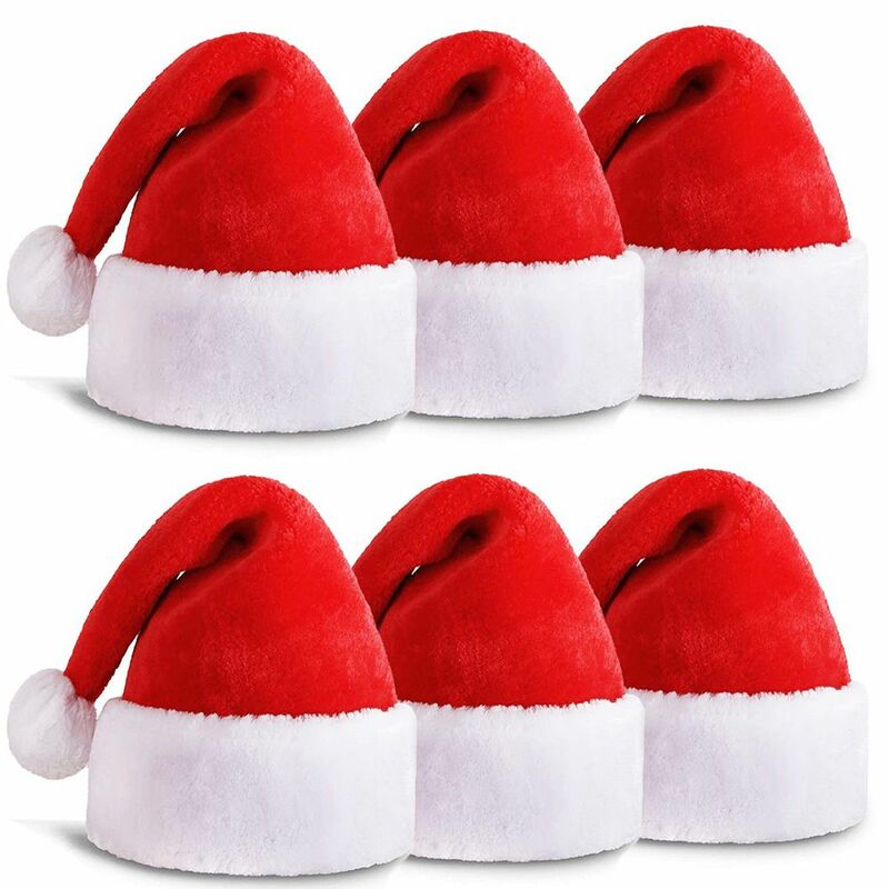 6 pces chapéu de natal cos santa chapéu clássico unisex veludo chapéu de natal natal/ano novo/fontes de festa