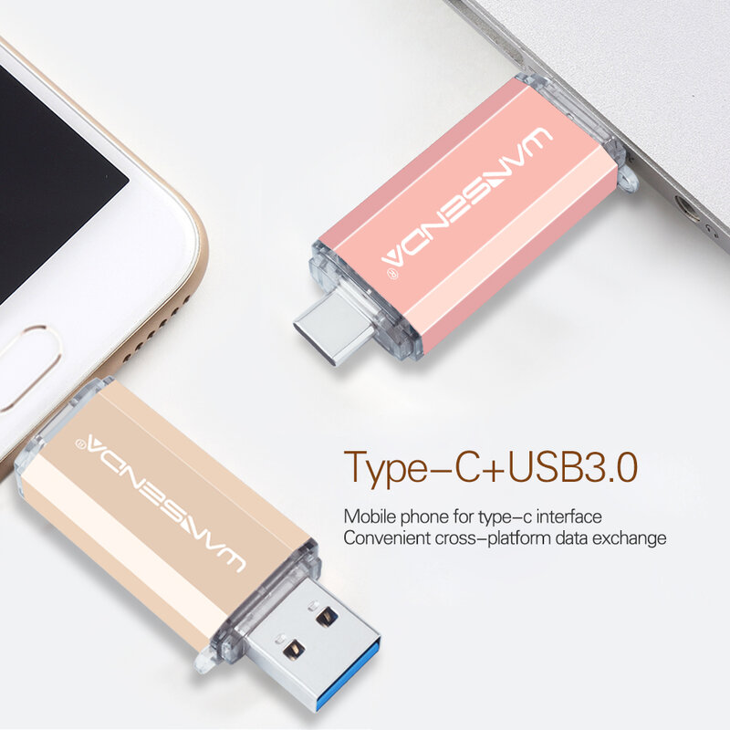 WANSENDA OTG Typ-C USB Flash Drive 512GB 256GB USB 3,0 Pen Drive 128GB Cle USB stick 64GB 32GB 16GB-Stick für Typ-C/PC