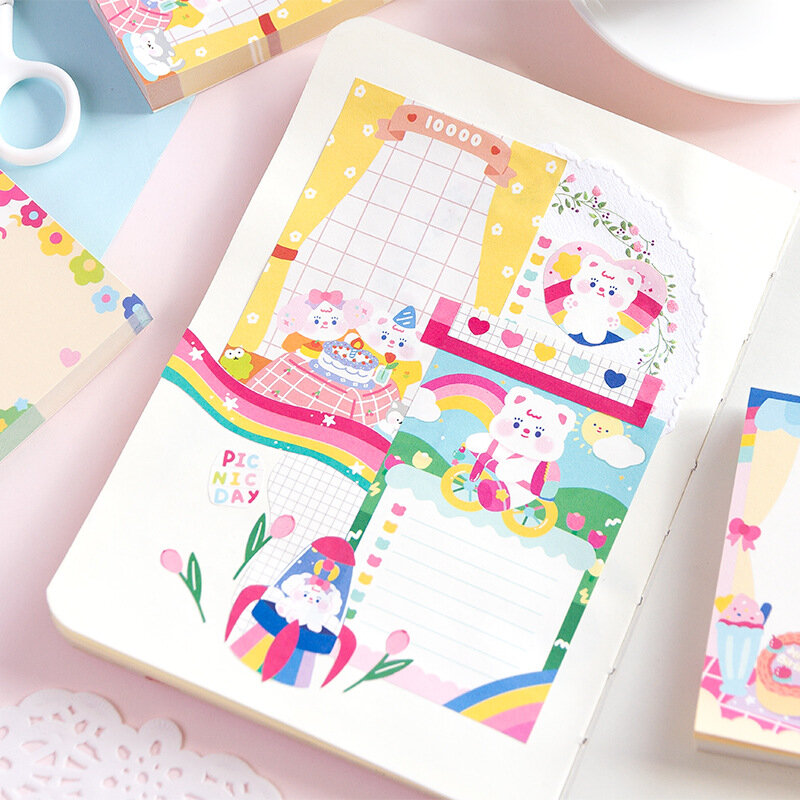 100 Sheets Cute Sweety Bear Memo Pad Kawaii Stationery N Times Sticky Notes Portable Notepad School Office Supply Papeleria