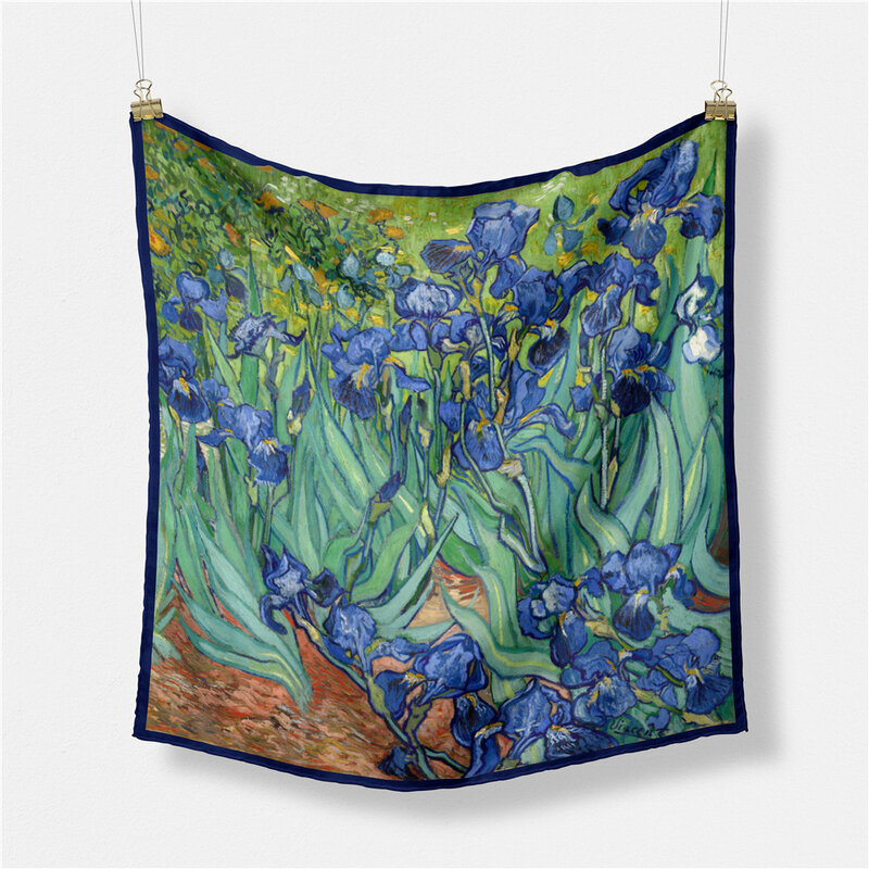 Van Gogh Oil Painting Starry Sky Women's Twill Silk Neck Scarfs  Ladies Handkerchief Decorative 53CM Small Square Scarf Bandanna