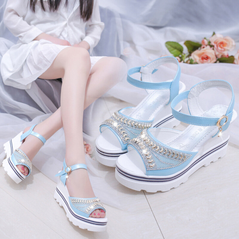 New wedge with female sandals fish mouth buckle with flat bottom platform waterproof platform thick bottom cake women's shoes 63