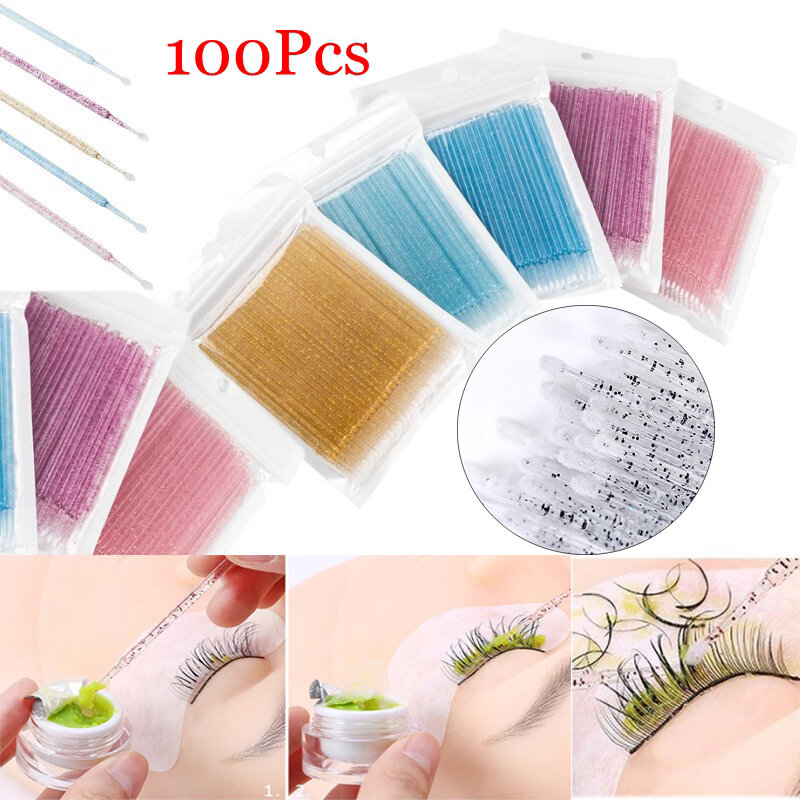 100 pçs cosméticos cotonetes individuais chicote remover cotonete de limpeza cílios descartáveis cristal escova rímel aplicador ferramentas beleza