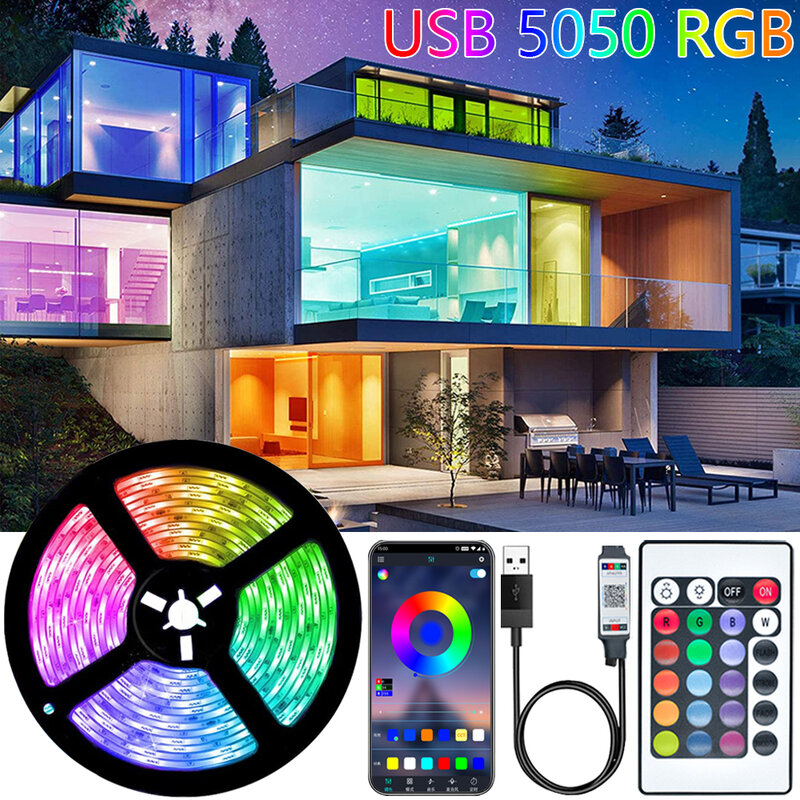 LEDストリップライト,Bluetooth,Wi-Fi,USB,rgb 5050 smd dc5v,防水,フレキシブル,30m,デスクトップ画面のバックライトの装飾