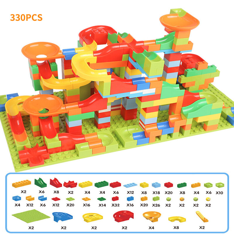 مكعبات بناء مسار رخامي للأطفال ، متاهة الكرة ، مكعبات بناء Abs ، قمع ، منزلق ، تجميع ، مكعبات صغيرة الحجم ، ألعاب ، 330 قطعة
