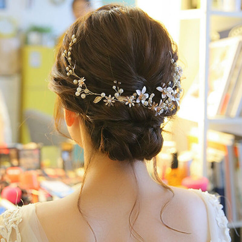 Goldene Handgemachte Braut Kopfschmuck Hochzeit Kleid Haar Zubehör Zubehör Fee Schöne Korean Perlen Haar Hochzeit Kleid