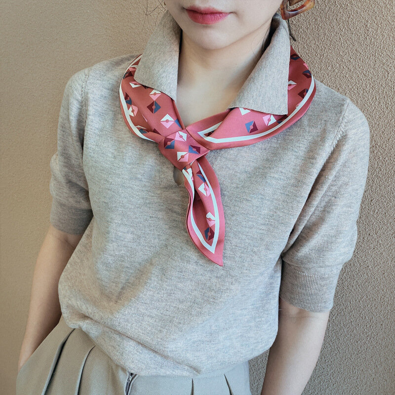 エレガントな小さなシルクカラースカーフ女性ヘアバンドヘッドネック幾何学的プリントスカーフ