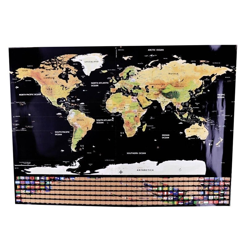 Peta Perjalanan Dunia Hitam Peta Awal 82.5X59.4cm Peta Dunia Hapus Yang Dipersonalisasi Tanpa Tabung Stiker Dinding Dekorasi Kreatif