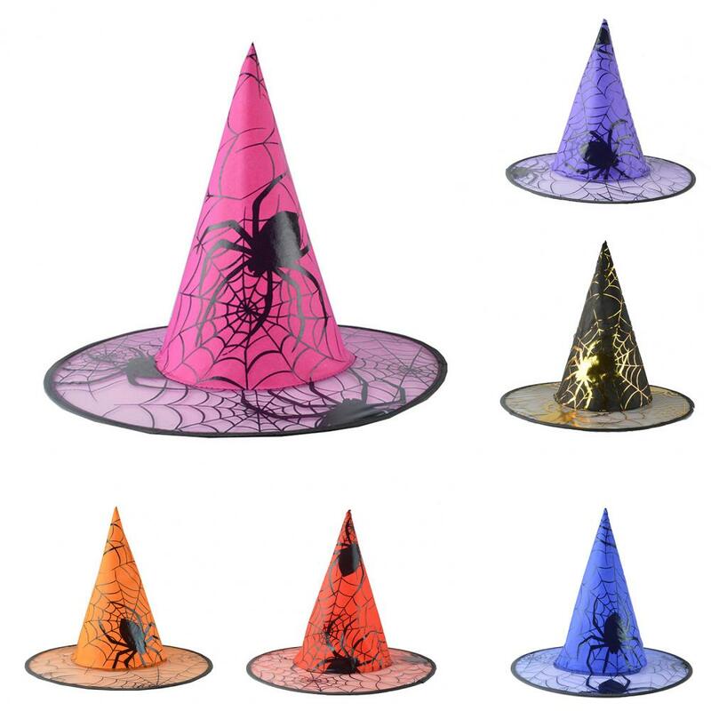 Witch Hat Stylish Unique Pattern Gauze Halloween Witch Cosplay Cap for Home