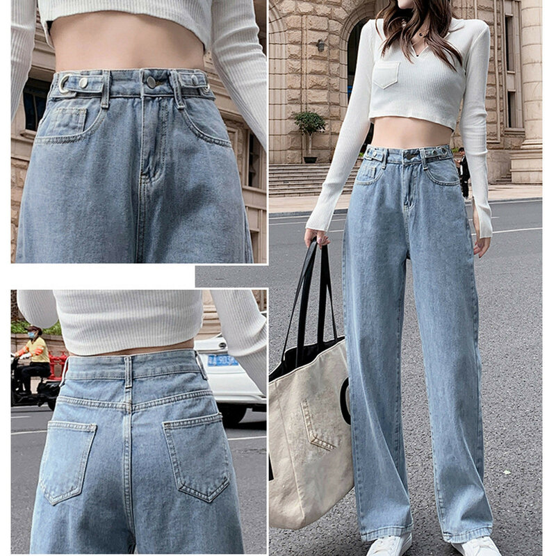 Mulher calças de brim cintura alta roupas perna larga denim azul streetwear vintage qualidade 2021 moda harajuku calças retas