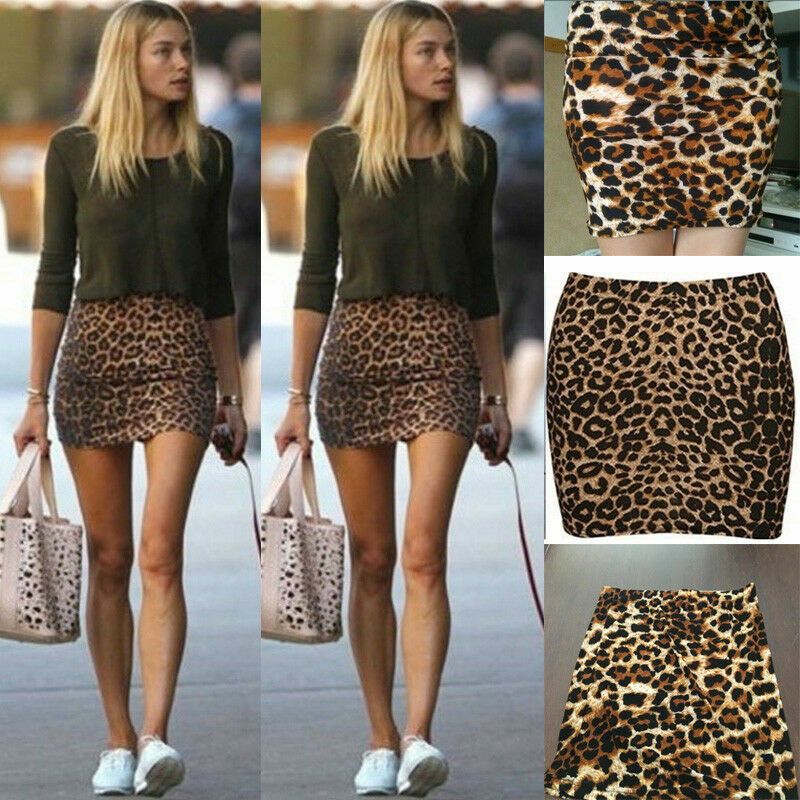 Minifalda de leopardo para mujer, Sexy, de cintura alta, A la moda