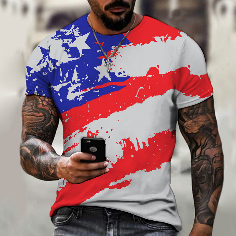 Amerikaanse Vlag Tshirt 3D Print Mannen Casual Mode T-shirt Ronde Losse Oversized Spier Streetwear Merk Kleding Zomer Tops
