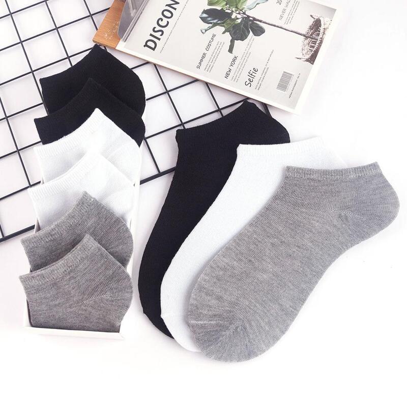10 pares de meias femininas meias esportivas respiráveis cor sólida barco confortável algodão tornozelo meias branco preto