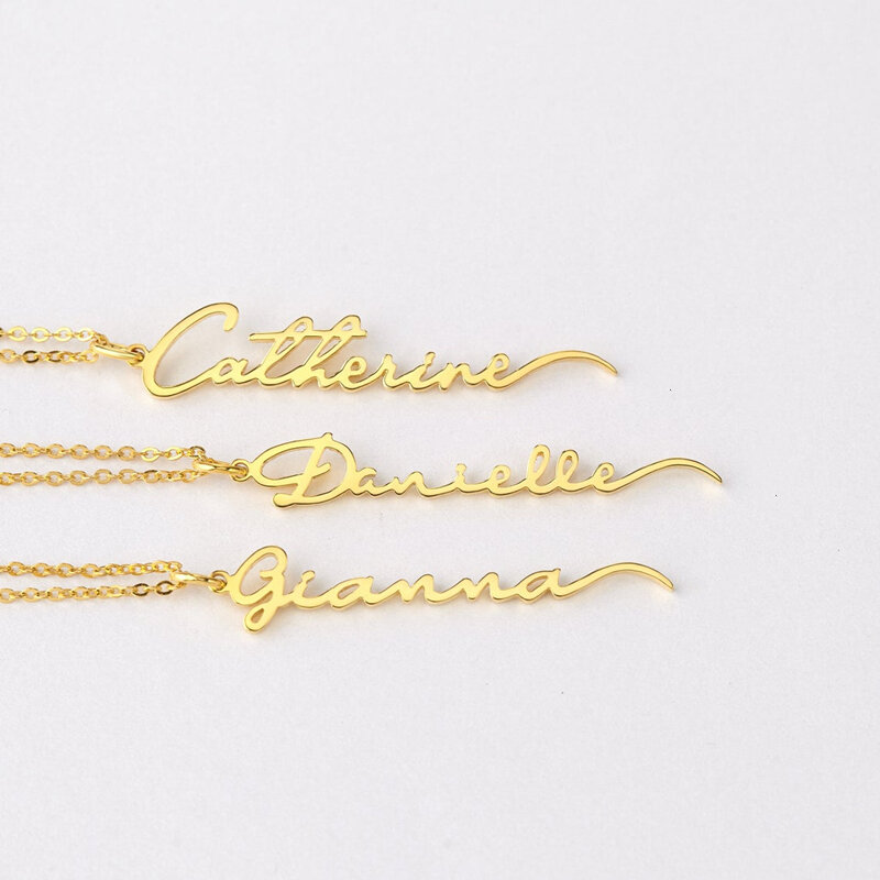 Personalized Signature Name Necklace Customized Vertical Handwriting Nameplate Pendant Stainless Steel Necklace Women Jewelry