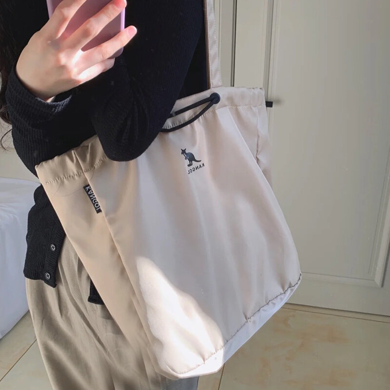 Women Canvas Tote Bags Female Large Capacity Simple Handbags Casual Waterproof Cloth Shopper Girls Beige School Kangol Bag
