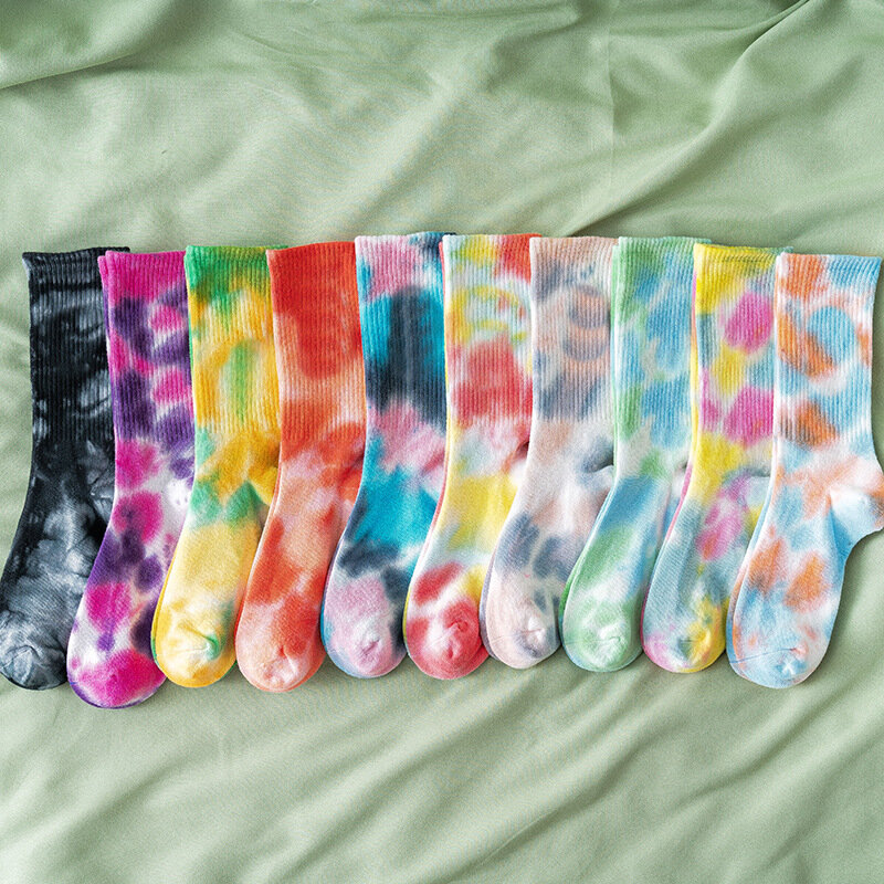 Tie-Dye-calcetines de Skateboarding para niña, medias de primavera y verano a la moda para mujer, nueva tendencia, deportes de calle, Basktball, tubo medio colorido