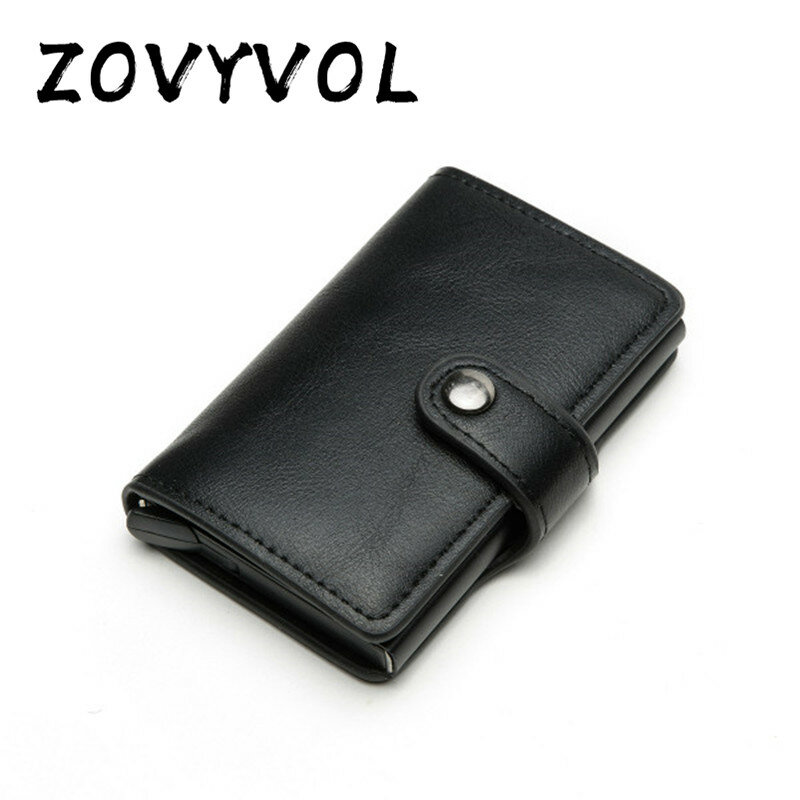 Zovycel RFID 도난 방지 금속 알루미늄 지갑 미니멀리스트 은행 카드 홀더 미니 남성 및 여성 블랙 비즈니스 신용 카드 케이스 탑