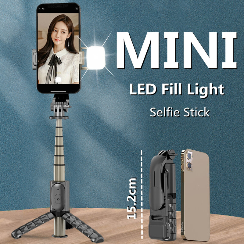 COOL DIER – Mini perche à selfie sans fil bluetooth, trépied pliable avec obturateur de lumière d'appoint, 152mm, télécommande pour IOS et Android
