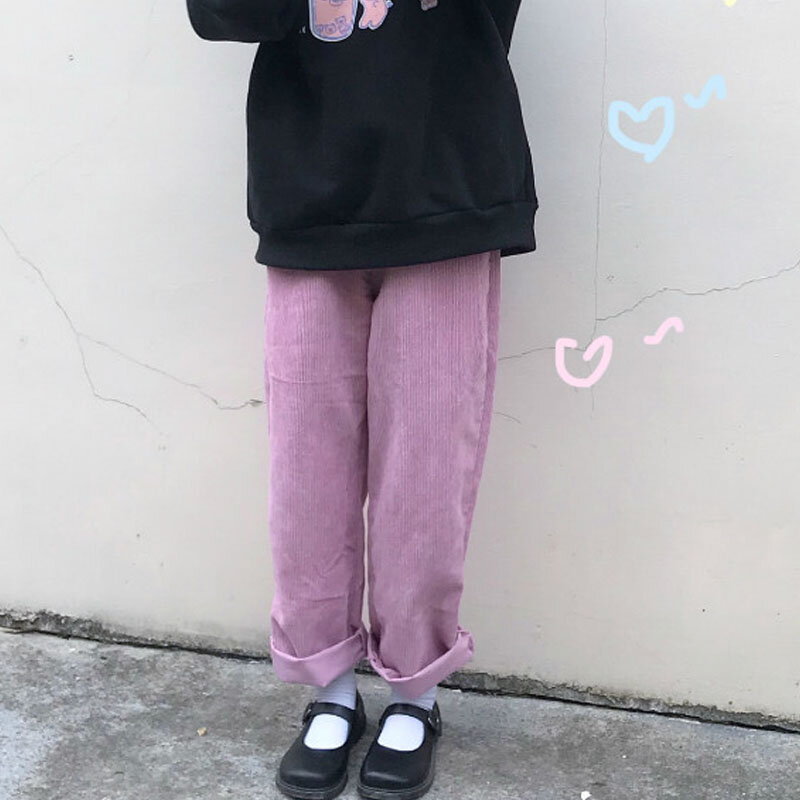 Coreano estudante calça harajuku streetwear calças retas mulheres japonês do vintage macio menina cem torres calças casuais nova