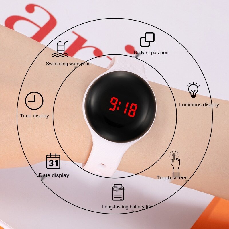 Thermometer Student Watch New Round Led Real-time Temperature Measurement Electronic Watch Fashion Boys and Girls Watches