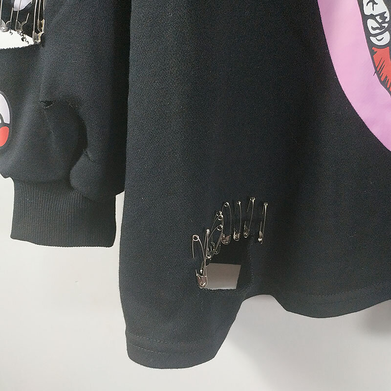 YingYuanFang Lips hole pin decoration personalized ladies fashion sweatershirt