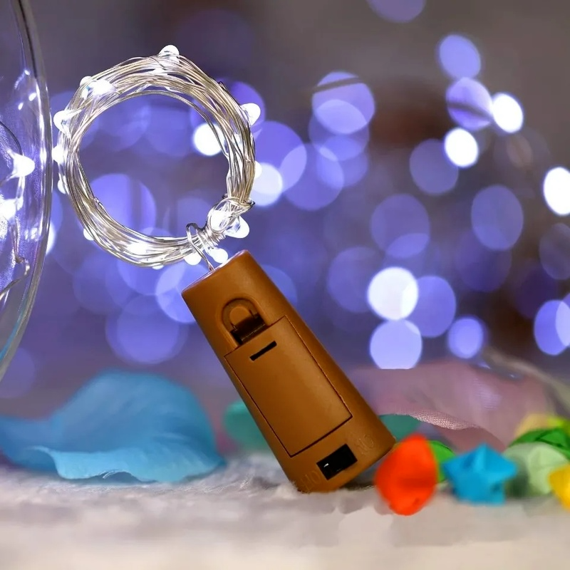 Guirnalda alimentada por batería, luces de botella de vino con corcho, 2M, 20 LED, alambre de cobre, cadena de luces de hadas coloridas para fiesta, decoración de boda