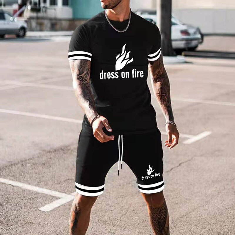 T-Shirt + Short pour hommes, combinaison de sport à manches courtes, impression 3d, à la mode, été 2021