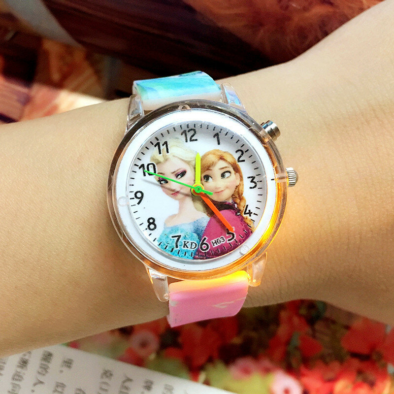 Reloj de cuarzo de silicona con dibujos animados para niños y niñas, pulsera luminosa