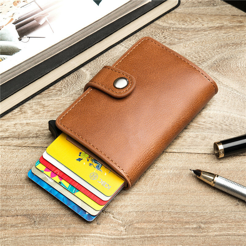 ZOVYVOL Custom Engravig portfel etui na karty kredytowe Hasp Protector mężczyźni skórzana inteligentny portfel etui na karty RFID aluminium Box posiadacz karty
