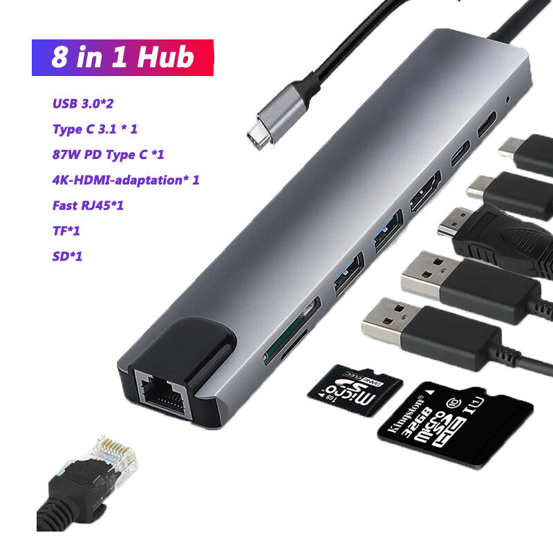 Thunderbolt, Thunderbolt 3 4 in1 USB-C a HDMIcompatible adaptador 2x USB3.0 tipo-C de Hub para Huawei P20 Pro Samsung Dex Galaxy S9