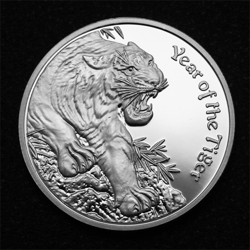 ยุโรปสไตล์อเมริกันที่ระลึกสัตว์เหรียญ Tiger Zodiac ห้าองค์ประกอบแปดแผนภาพเหรียญเงินของขวัญ Lucky บุ...